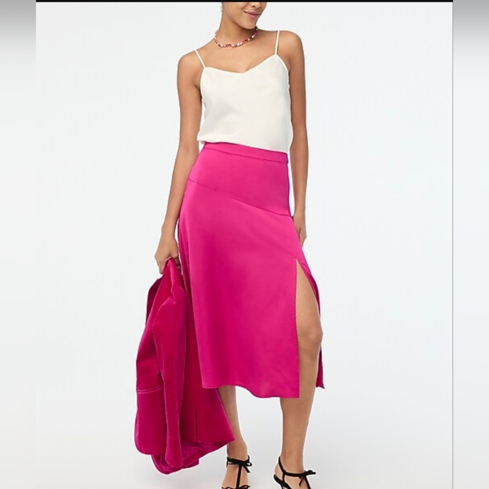J. Crew Factory Vibrant Pink Midi Skirt With Side Slit